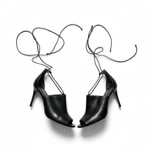 MICHAEL KORS COLLECTION Black Leather Laceup Sandals Heels Size 39 / US 9